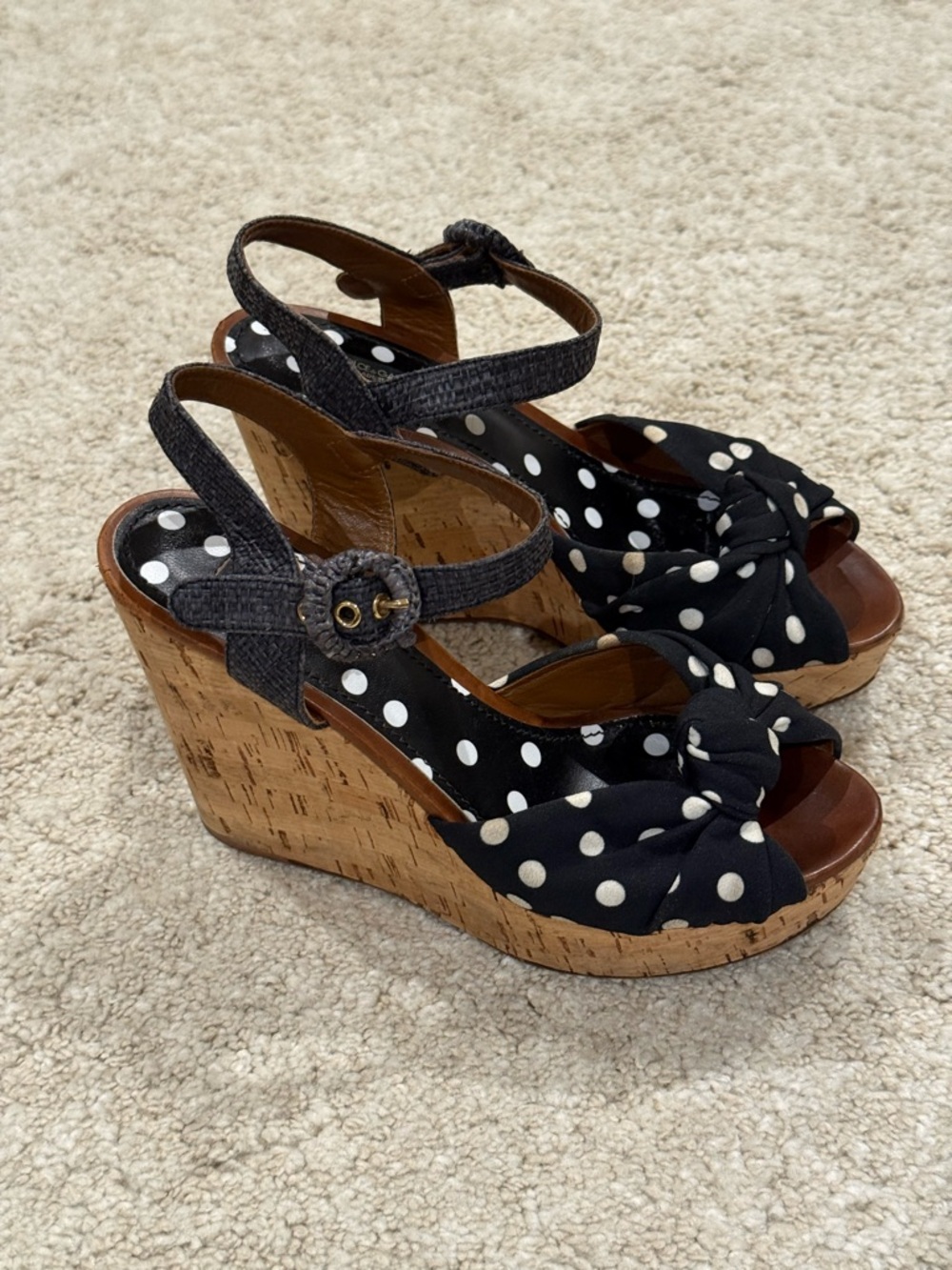 Dolce & Gabbana Polka Dot Cork Wedge Sandals